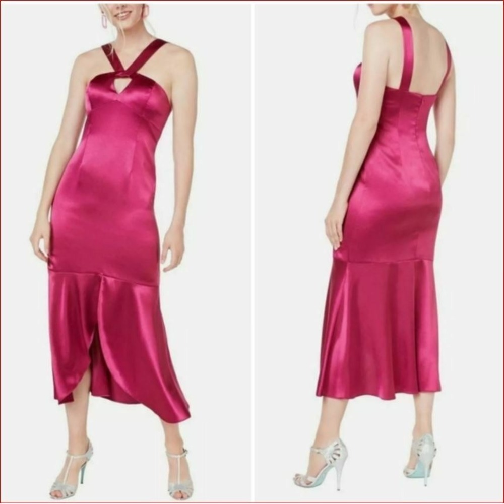 Aidan Mattox liquid satin dress gown womens sz 4 MN1E204300 red raspberry $175
